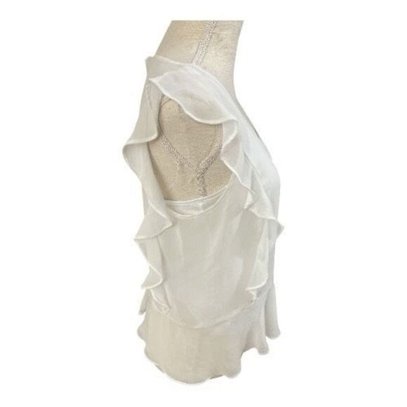 Liz Claiborne Women Silky White Ruffle Sheer Lined Blouse Size M Short Sleeve - Picture 5 of 11